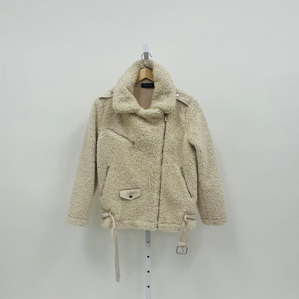 Lioness Oversized On The Road Fuzzy Sherpa Teddy Moto Jacket